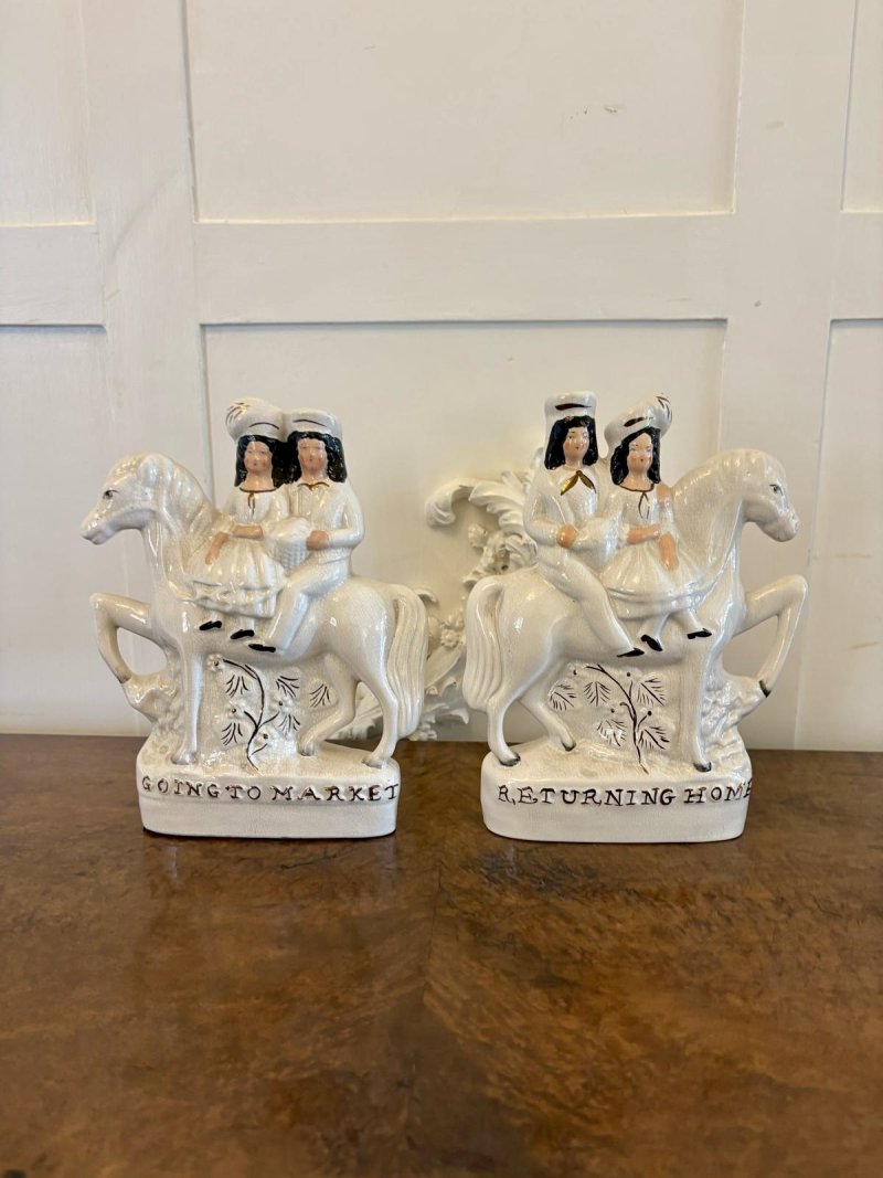 Pair of Antique Staffordshire Flat Back Figures on Horseback